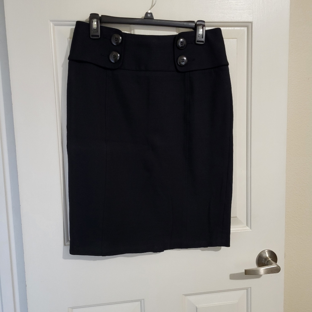 INC International Concepts Black Pencil Skirt with Button Accents